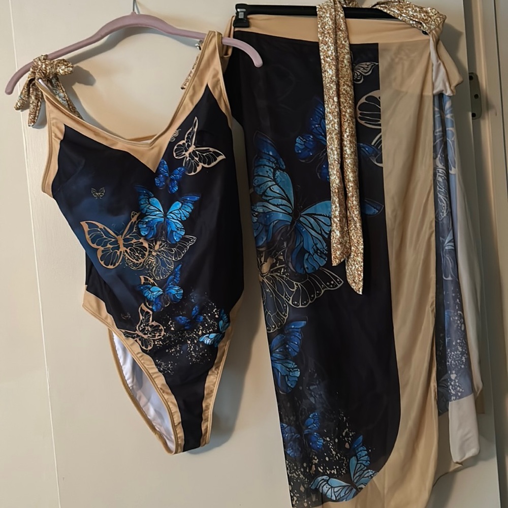 Designer One pc bathing suit w matching cover